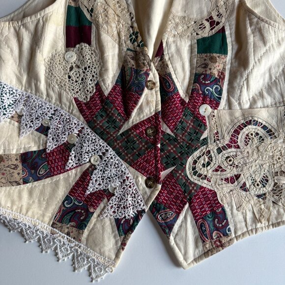 Vintage Patchwork Lace Appliqué Vest | Handmade Cottagecore | One of a Kind - Picture 2 of 6